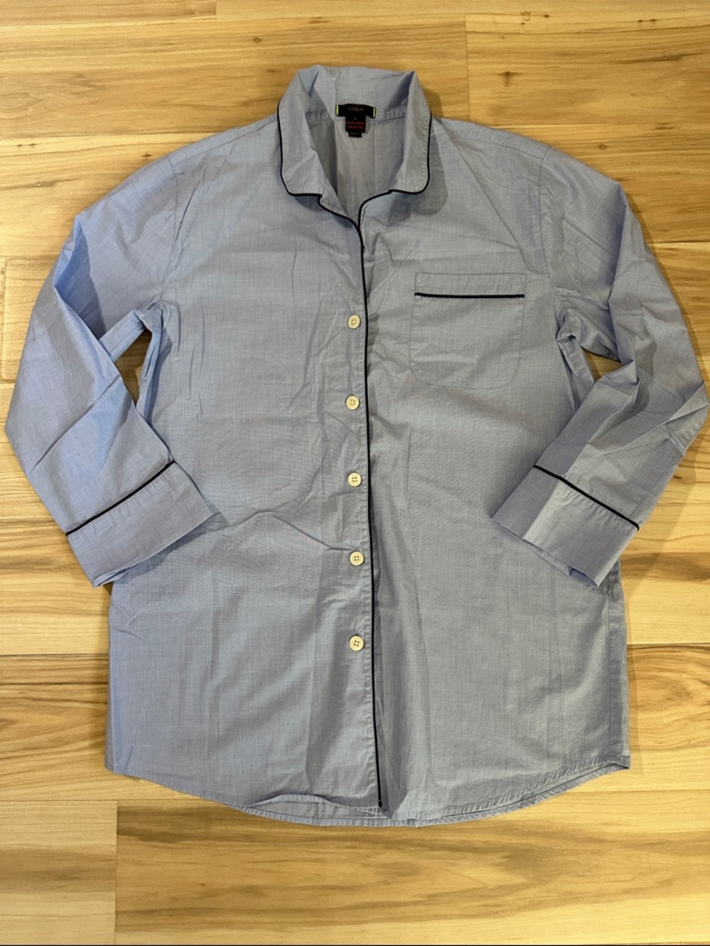 J. Crew Button-Down Light Blue Pajama Shirt with Navy Piping L